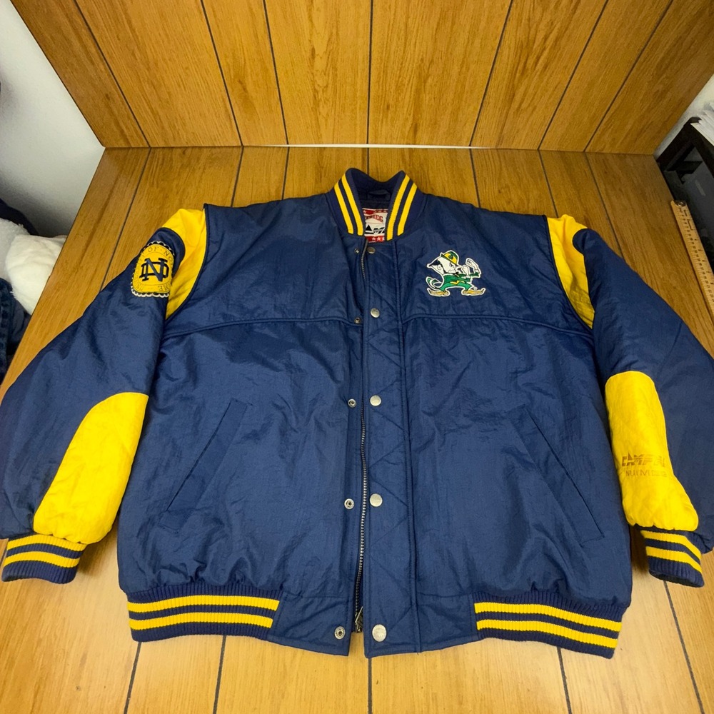 VTG Nutmeg Notre Dame‎ Fighting Irish Bomber Jacket Snap Front XL